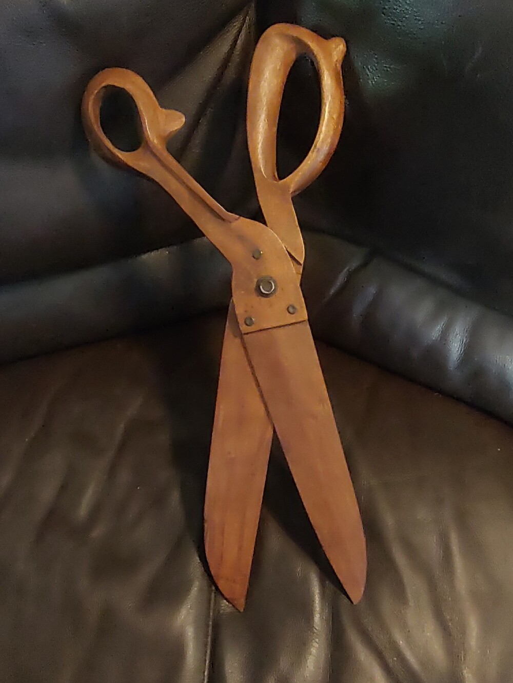 Vintage Oversized Carved Wood Scissor Art Decor